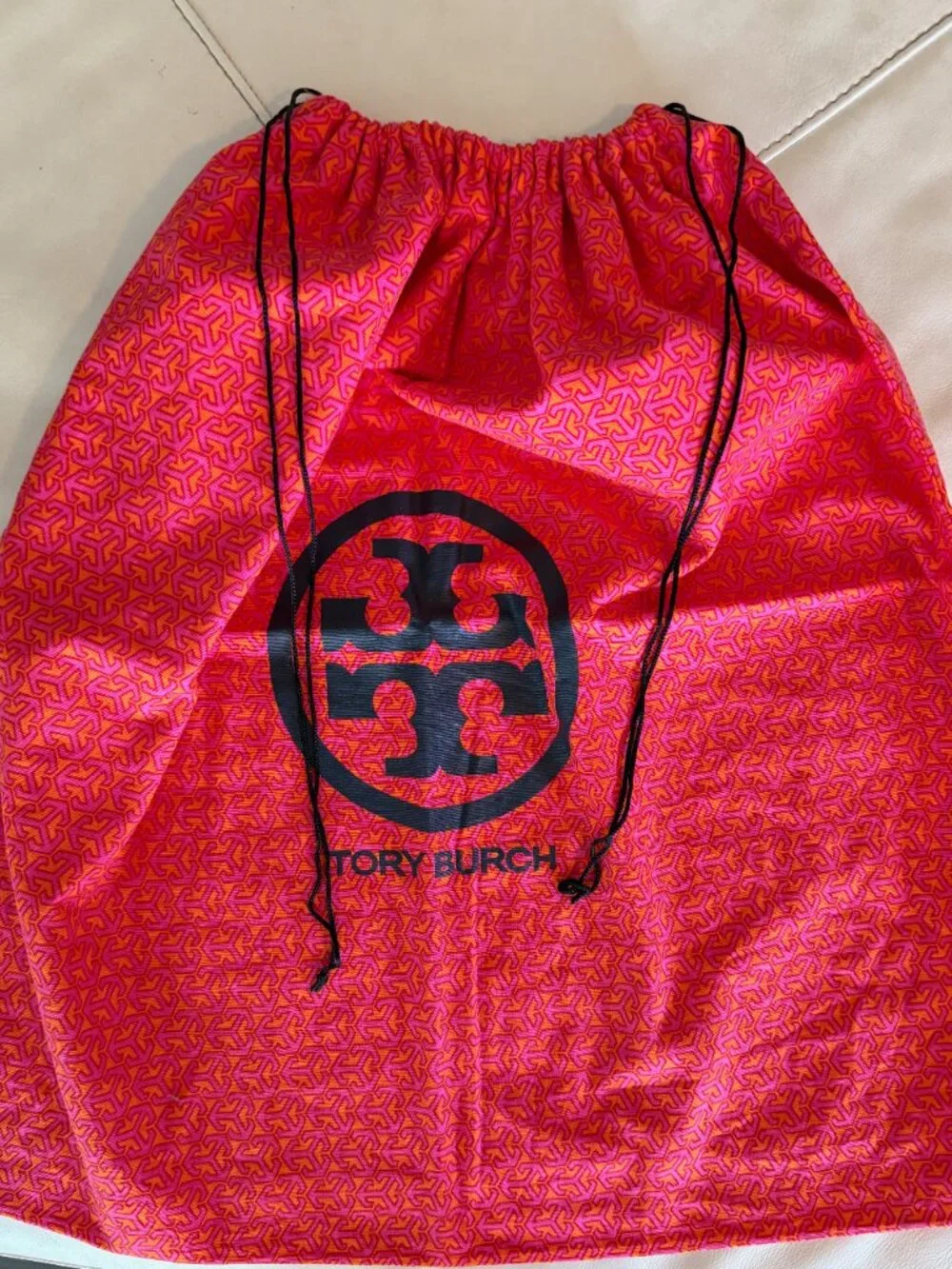 Tory Burch Drawstring Dust Bag Orange Pink Geometric Print Extra Large 23.5 x 22